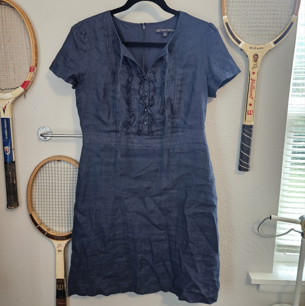 346 Brooks Brothers Linen Blue Short Sleeve Mini Dress 8
